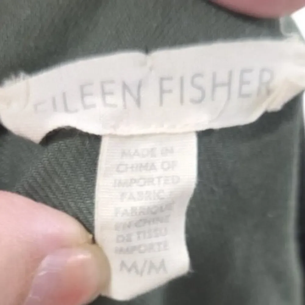 Eileen Fisher‎ Soft Organic Cotton Twill Round Neck Drawstring Jacket Sz M Green
